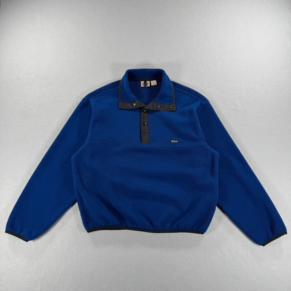 Woolrich Fleece Pullover Snap Placket Medium Blue Polartec Trim